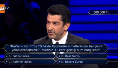 300 bin TL’lik ayet sorusu gündem oldu! İşte, Kim Milyoner Olmak İster’e damga vuran soru