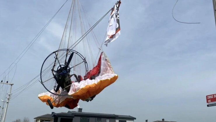 Düzce’de başkan adayının tanıtımını yapan paramotor tellere takıldı: Pilot yaralandı