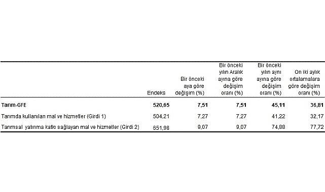 Tüik: Tarımsal girdi fiyat endeksi (Tarım-GFE) yıllık %45,11, aylık %7,51 arttı