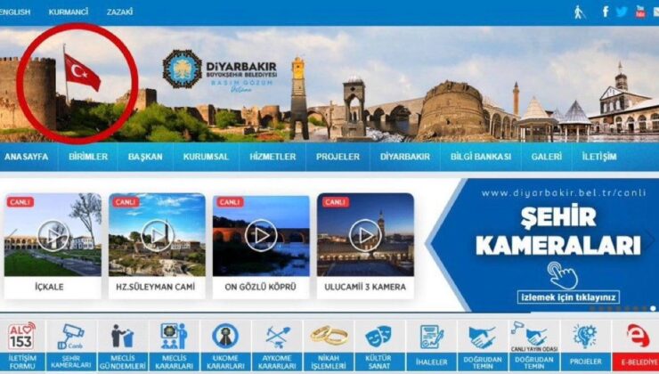 Diyarbakır Büyükşehir Belediyesi’nin internet sitesinden Türk bayrağı kaldırıldı