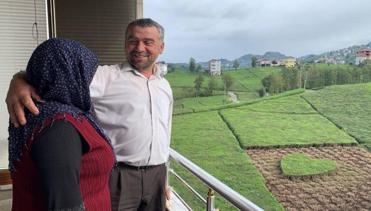 Rize’de çaylı romantizm! Eşine jest olsun diye bahçedeki çayı kalp şeklinde budadı