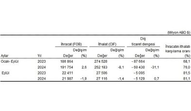 Tüik: Eylül ayında genel ticaret sistemine göre ihracat %1,9, ithalat %1,4 azaldı