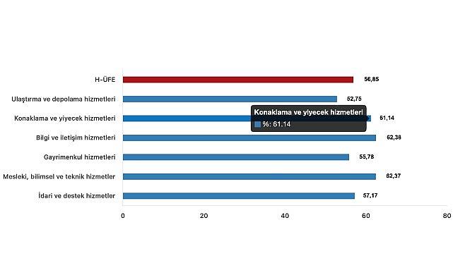 Tüik: Hizmet Üretici Fiyat Endeksi (H-ÜFE) yıllık %56,85 arttı, aylık %1,14 arttı
